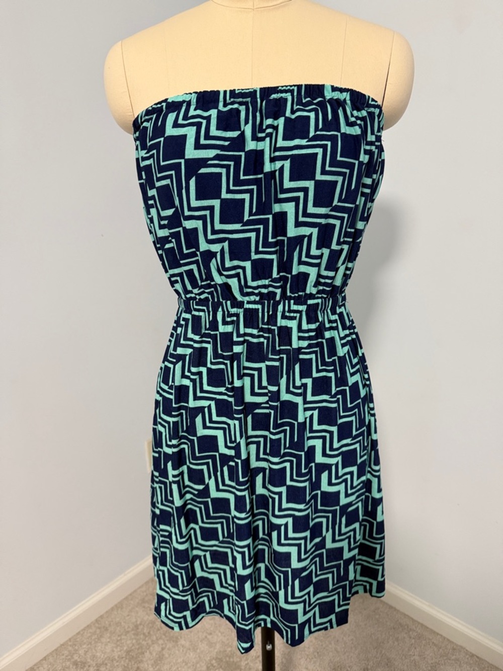5th & Love Strapless Chevron Dress in Jade & Navy SZL